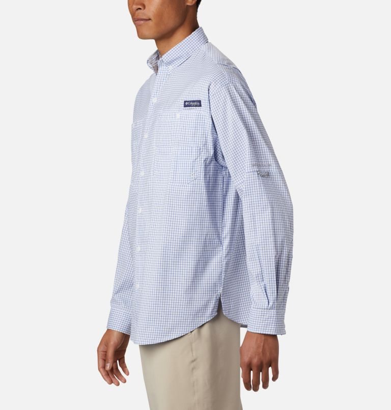 Men's Columbia PFG Super Tamiami Long Sleeve Shirts White / Blue | CA-M416C