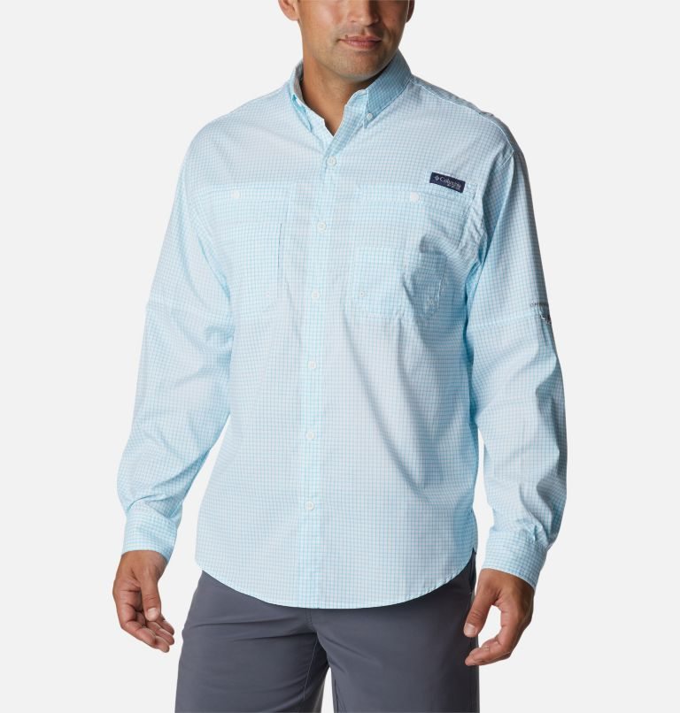 Men\'s Columbia PFG Super Tamiami Long Sleeve Shirts Light Blue | CA-P458A