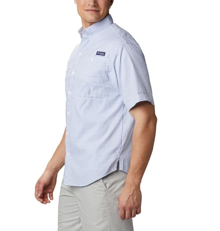 Men's Columbia PFG Super Tamiami Short Sleeve Shirts White / Blue | CA-C1LA3