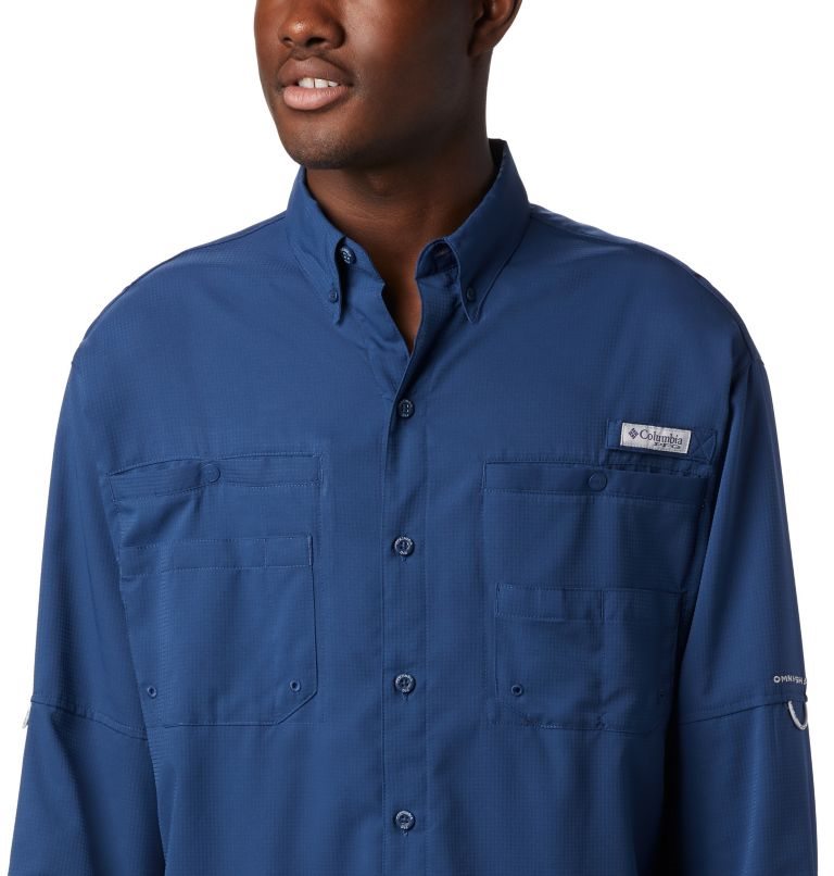 Men's Columbia PFG Tamiami II Long Sleeve Shirts Navy | CA-I3651