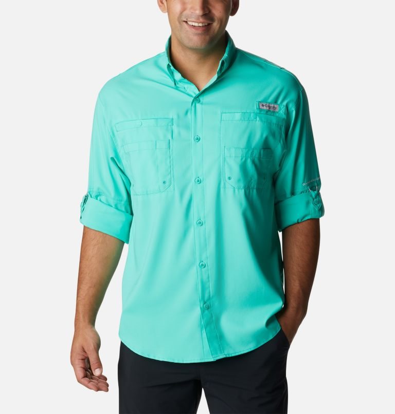 Men's Columbia PFG Tamiami II Long Sleeve Shirts Turquoise | CA-J4CA0