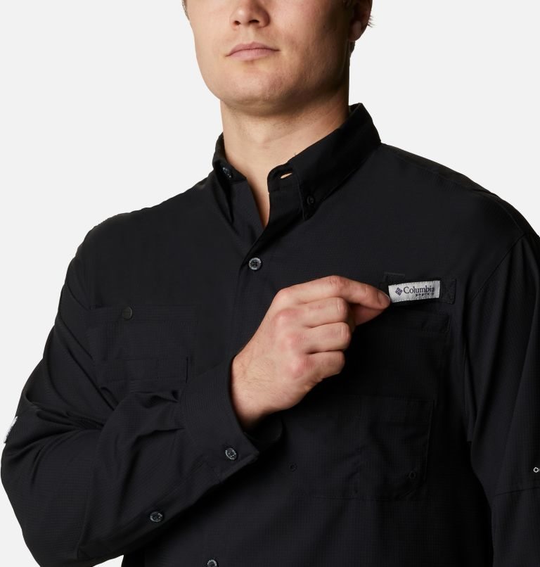 Men's Columbia PFG Tamiami II Long Sleeve Shirts Black | CA-P0LC1