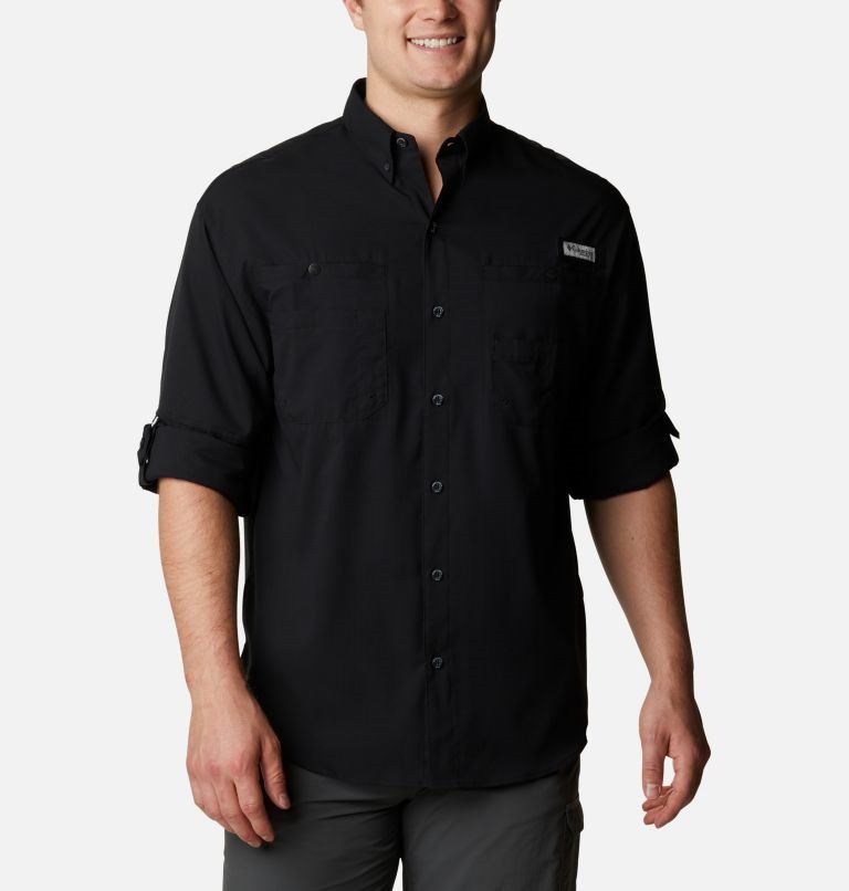 Men's Columbia PFG Tamiami II Long Sleeve Shirts Black | CA-P0LC1