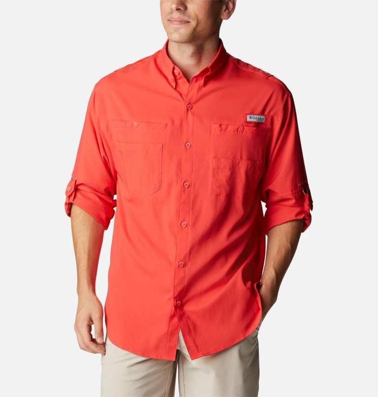 Men's Columbia PFG Tamiami II Long Sleeve Shirts Red | CA-Q5810