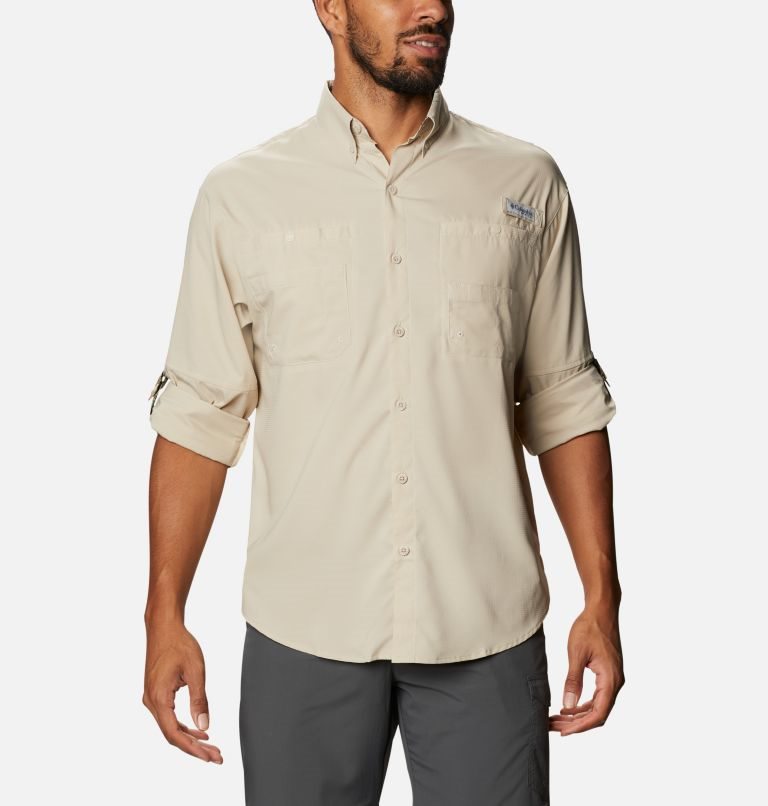 Men's Columbia PFG Tamiami II Long Sleeve Shirts Khaki | CA-X4618