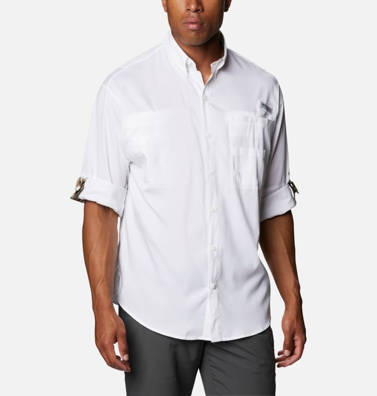 Men's Columbia PFG Tamiami II Long Sleeve Shirts White | CA-X5AC4