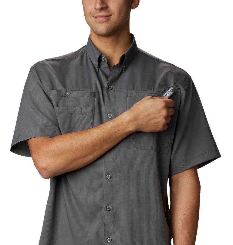 Men's Columbia PFG Tamiami II Short Sleeve Shirts Dark Grey | CA-L34LC