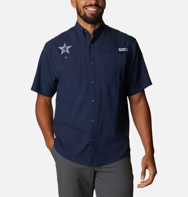 Men\'s Columbia PFG Tamiami Short Sleeve - Dallas Cowboys Shirts Navy | CA-E5406