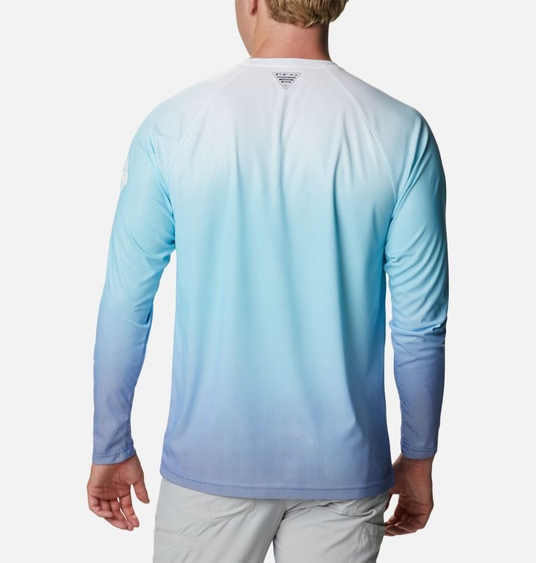 Men's Columbia PFG Terminal Deflector Printed Long Sleeve Sweatshirts Blue | CA-TA361