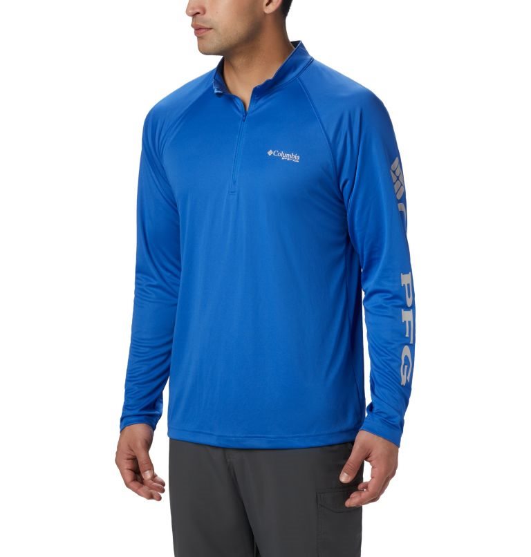 Men\'s Columbia PFG Terminal Tackle 1/4 Zip Sweatshirts Blue | CA-D3LCA