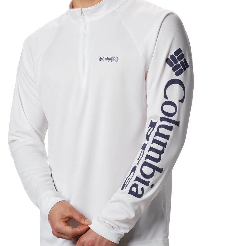 Men's Columbia PFG Terminal Tackle 1/4 Zip Sweatshirts White | CA-GL85A