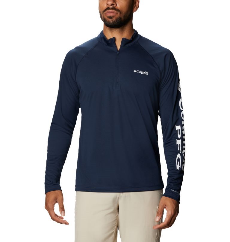 Men\'s Columbia PFG Terminal Tackle 1/4 Zip Sweatshirts Navy | CA-XC803