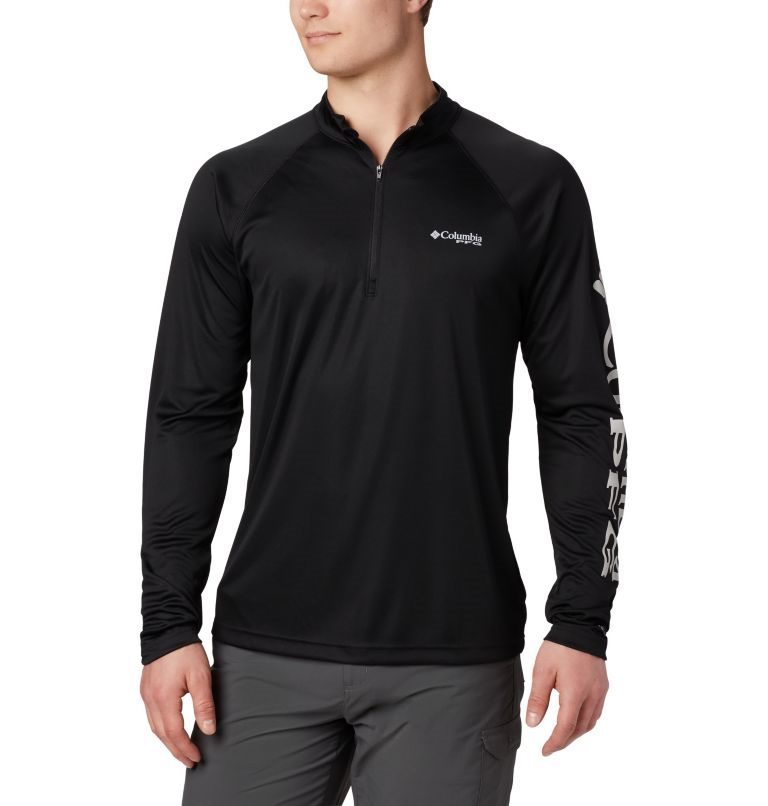 Men\'s Columbia PFG Terminal Tackle 1/4 Zip Sweatshirts Black | CA-YA465