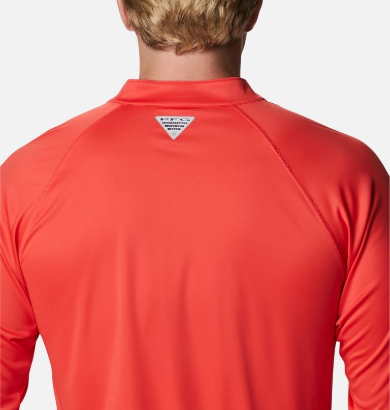 Men's Columbia PFG Terminal Tackle 1/4 Zip Sweatshirts Red | CA-Z1A35