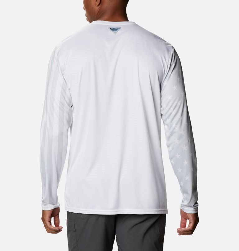 Men's Columbia PFG Terminal Tackle Americana Long Sleeve Sweatshirts White | CA-CL130