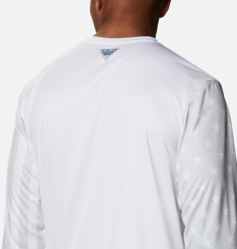 Men's Columbia PFG Terminal Tackle Americana Long Sleeve Sweatshirts White | CA-CL130