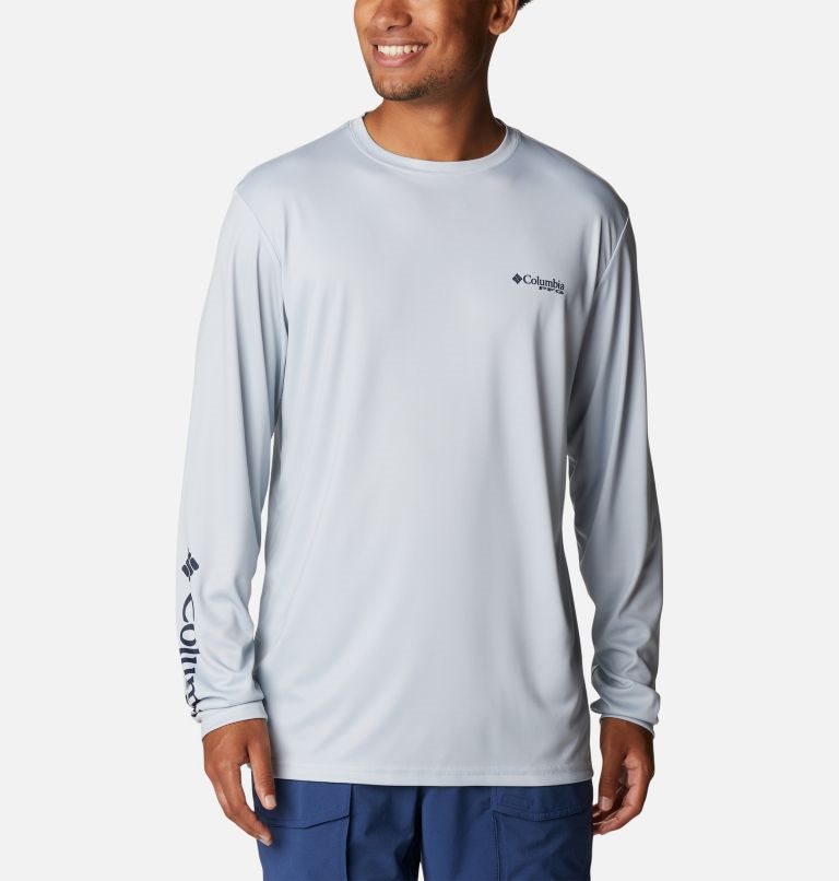 Men's Columbia PFG Terminal Tackle Americana Badge Long Sleeve Sweatshirts Light Grey | CA-X358A