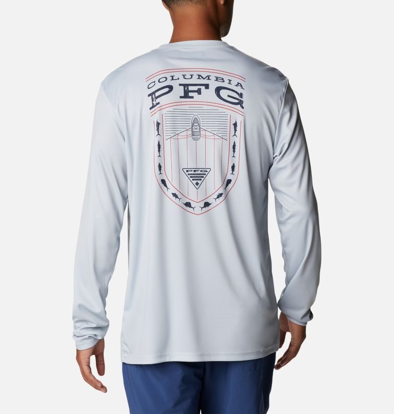 Men\'s Columbia PFG Terminal Tackle Americana Badge Long Sleeve Sweatshirts Light Grey | CA-X358A