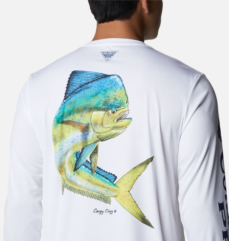 Men's Columbia PFG Terminal Tackle Carey Chen Long Sleeve Sweatshirts White | CA-WCL3A