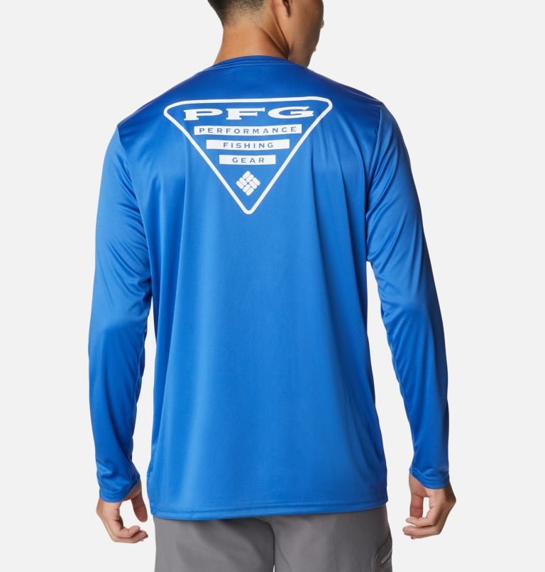 Men's Columbia PFG Terminal Tackle Destination Long Sleeve Sweatshirts Blue | CA-C80C5