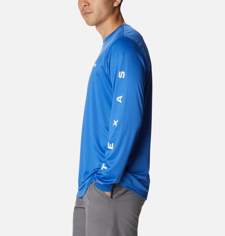 Men's Columbia PFG Terminal Tackle Destination Long Sleeve Sweatshirts Blue | CA-C80C5