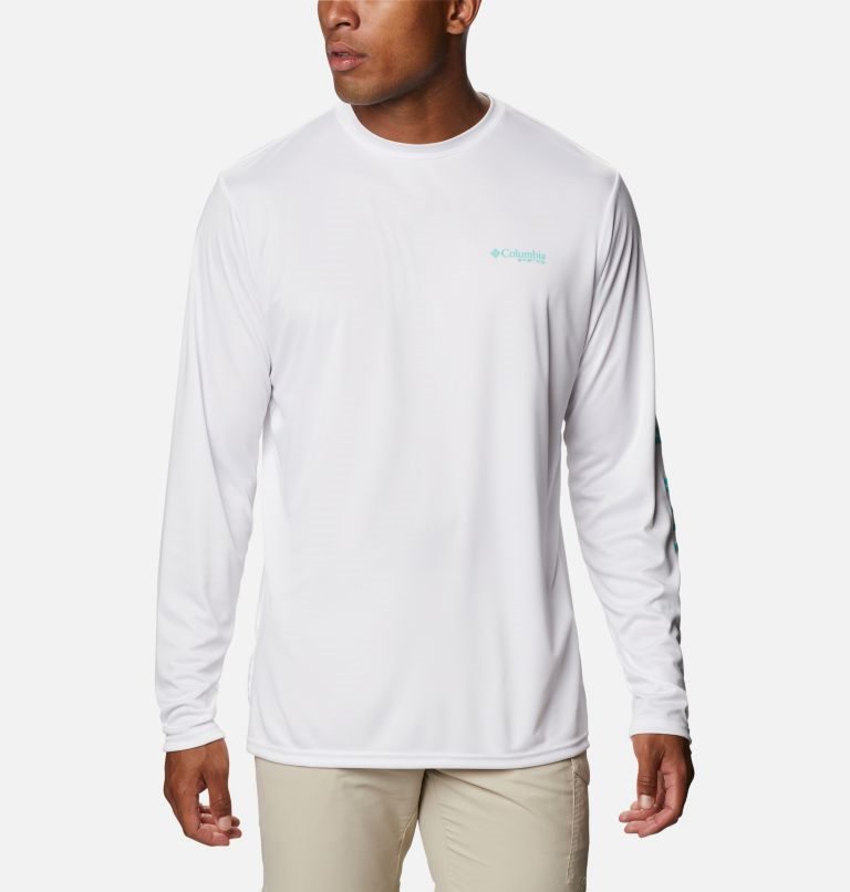 Men\'s Columbia PFG Terminal Tackle Destination Long Sleeve Sweatshirts White | CA-D041L