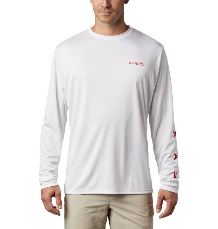 Men's Columbia PFG Terminal Tackle Destination Long Sleeve Sweatshirts White | CA-QA3L0