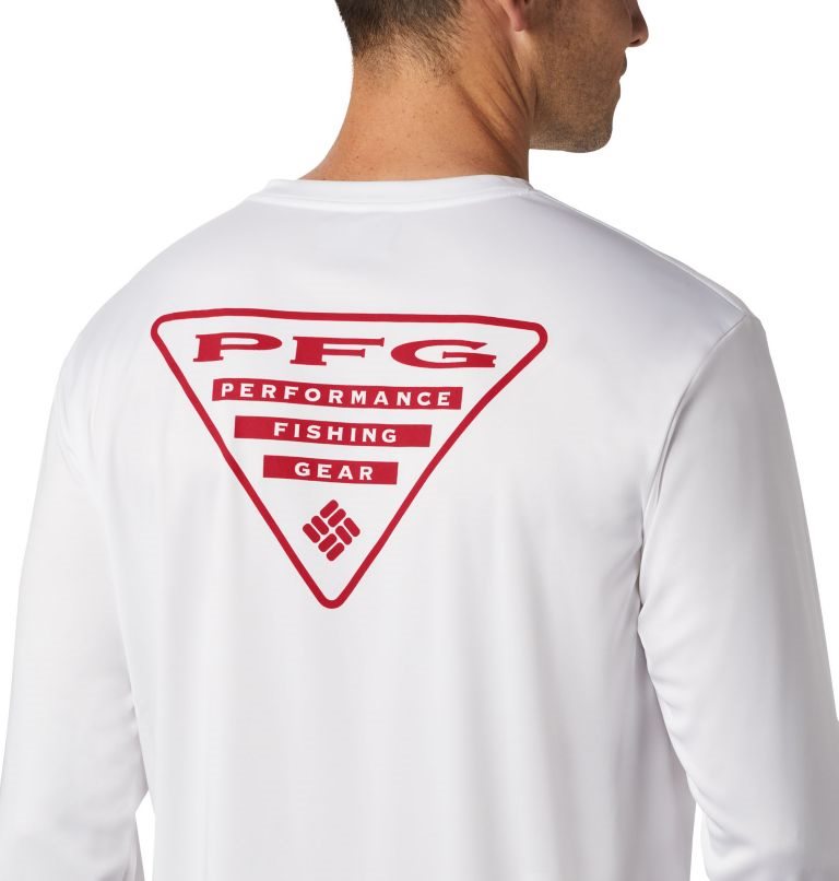 Men's Columbia PFG Terminal Tackle Destination Long Sleeve Sweatshirts White | CA-QA3L0