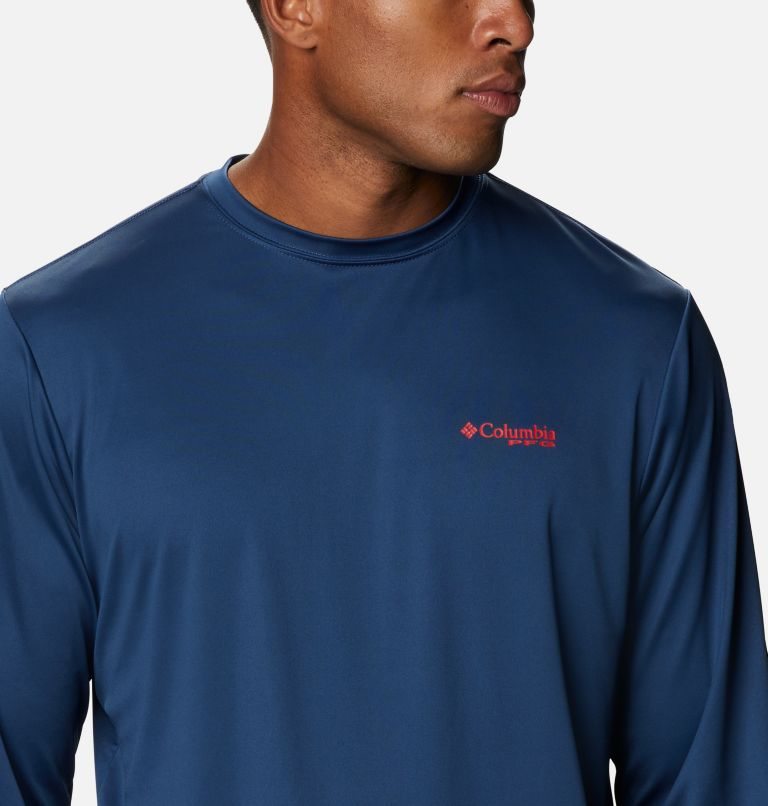 Men's Columbia PFG Terminal Tackle Destination Long Sleeve Sweatshirts Navy | CA-SA863