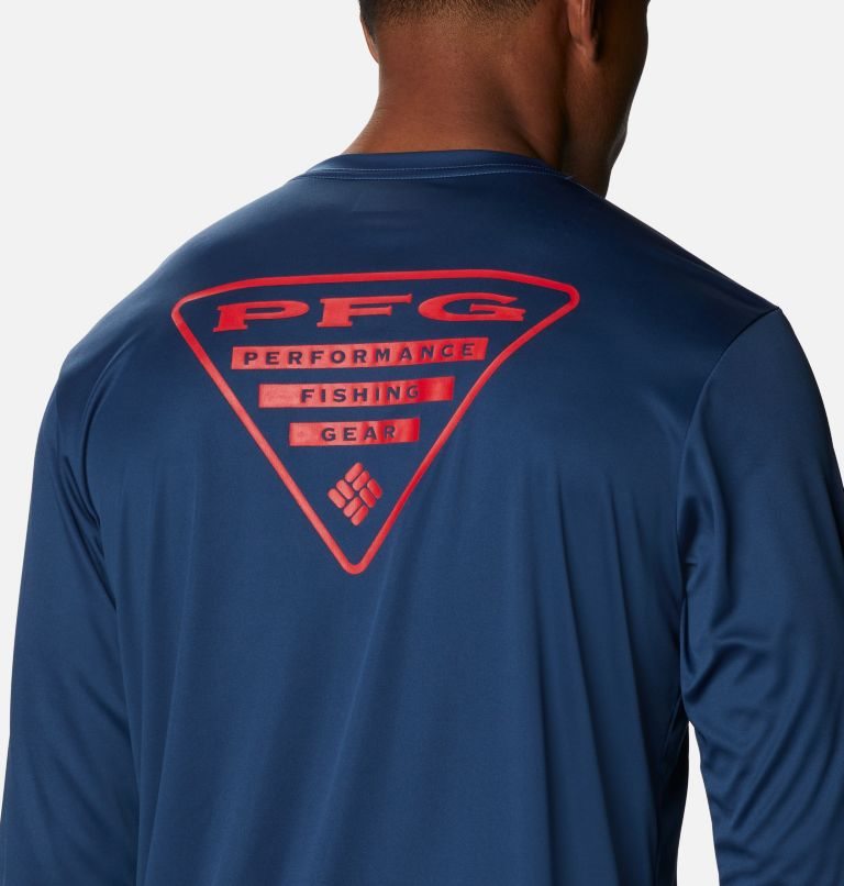 Men's Columbia PFG Terminal Tackle Destination Long Sleeve Sweatshirts Navy | CA-SA863