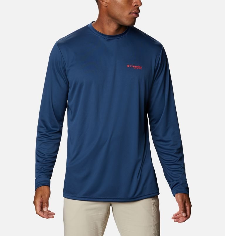 Men\'s Columbia PFG Terminal Tackle Destination Long Sleeve Sweatshirts Navy | CA-SA863