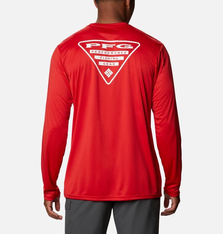 Men's Columbia PFG Terminal Tackle Destination Long Sleeve Sweatshirts Red | CA-TA416