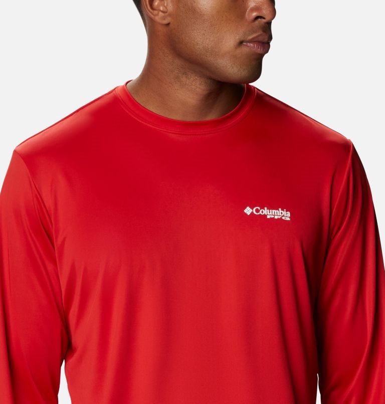 Men's Columbia PFG Terminal Tackle Destination Long Sleeve Sweatshirts Red | CA-TA416