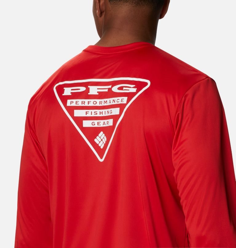 Men's Columbia PFG Terminal Tackle Destination Long Sleeve Sweatshirts Red | CA-TA416