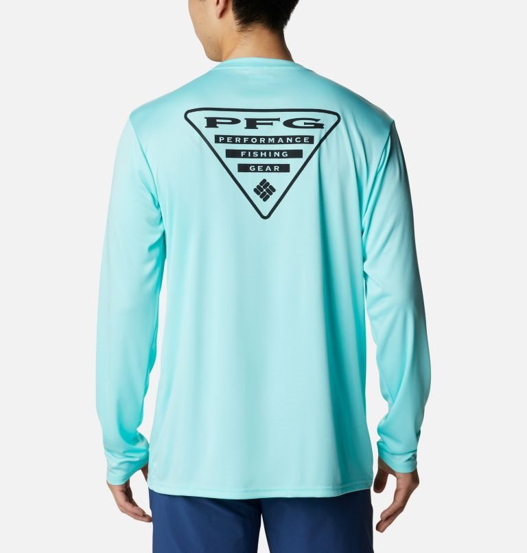 Men's Columbia PFG Terminal Tackle Destination Long Sleeve Sweatshirts Turquoise | CA-X5ACL