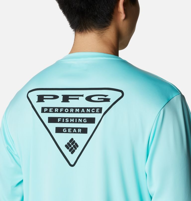 Men's Columbia PFG Terminal Tackle Destination Long Sleeve Sweatshirts Turquoise | CA-X5ACL