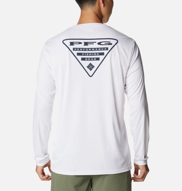 Men's Columbia PFG Terminal Tackle Destination Long Sleeve Sweatshirts White | CA-Y1850