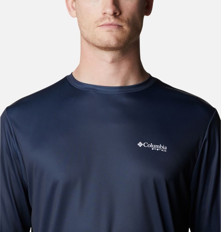 Men's Columbia PFG Terminal Tackle First On The Water Classic Long Sleeve Sweatshirts Navy | CA-H6AL3