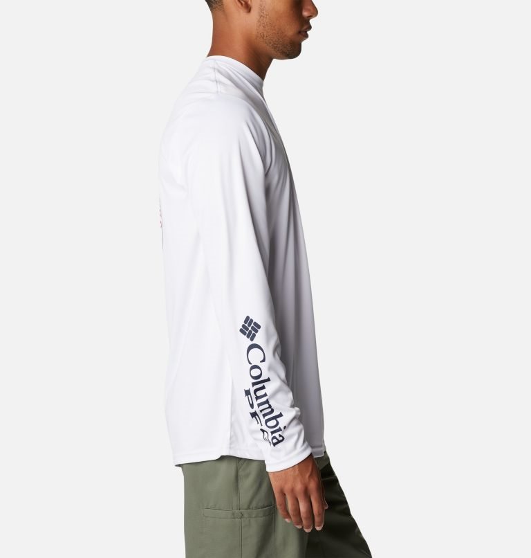 Men's Columbia PFG Terminal Tackle First On The Water Classic Long Sleeve Sweatshirts White | CA-OA35L