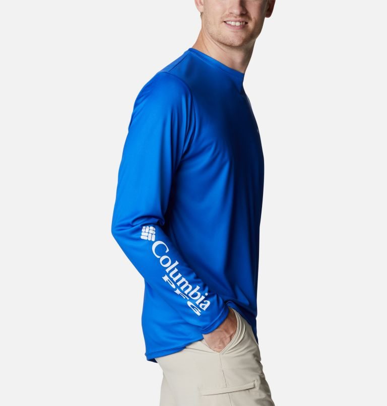 Men's Columbia PFG Terminal Tackle First On The Water Classic Long Sleeve Sweatshirts Blue | CA-Q8L43