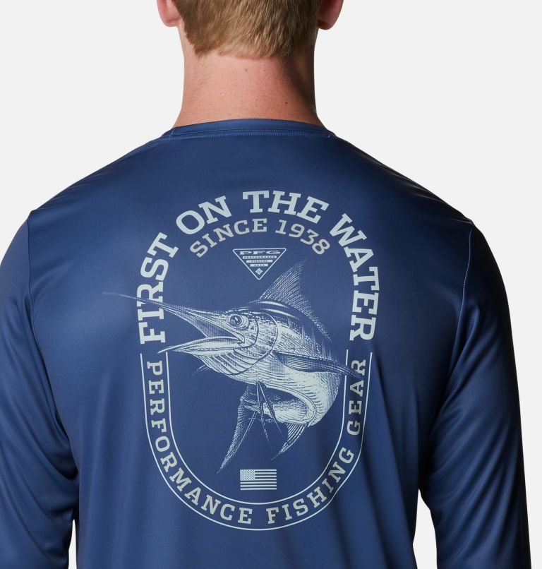 Men's Columbia PFG Terminal Tackle First On The Water Classic Long Sleeve Sweatshirts Navy | CA-RC301