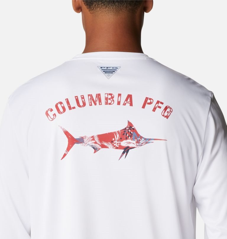 Men's Columbia PFG Terminal Tackle Fish Fill Long Sleeve Sweatshirts White | CA-KA06L