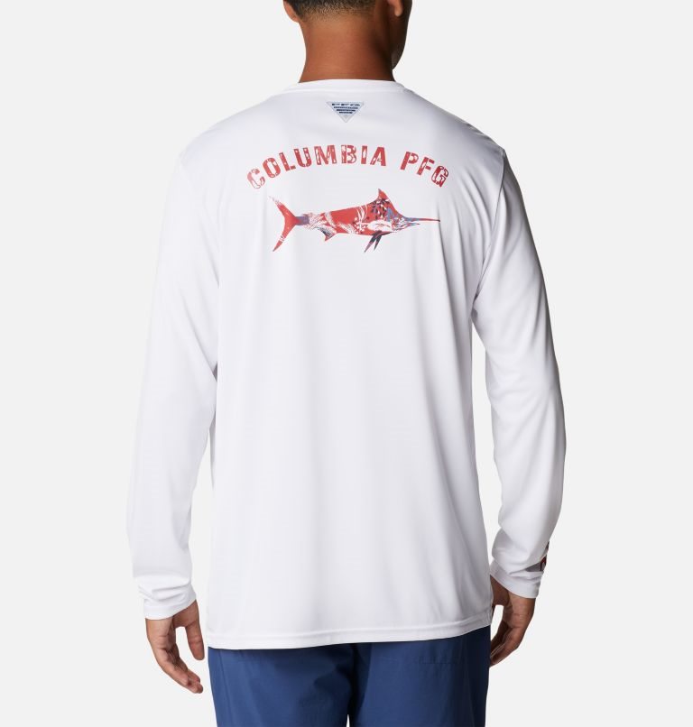 Men\'s Columbia PFG Terminal Tackle Fish Fill Long Sleeve Sweatshirts White | CA-KA06L