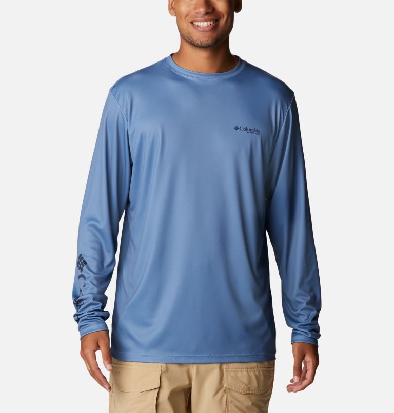 Men's Columbia PFG Terminal Tackle Fish Fill Long Sleeve Sweatshirts Blue | CA-NAL0C