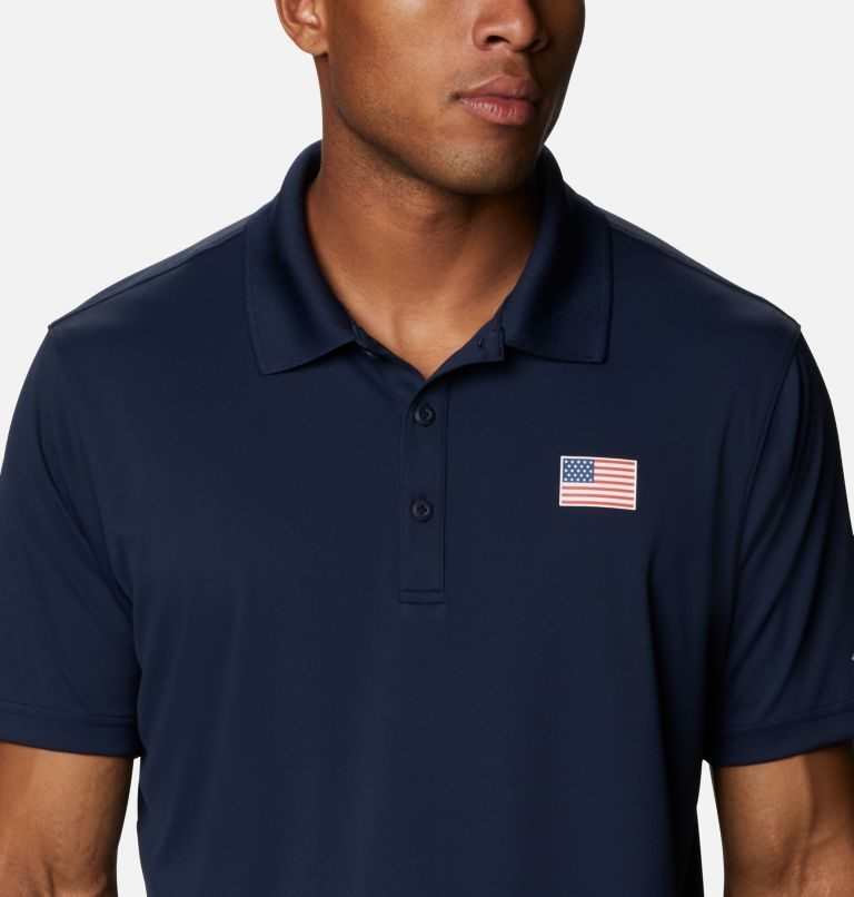 Men's Columbia PFG Terminal Tackle Flag Polo Shirts Navy | CA-FC180