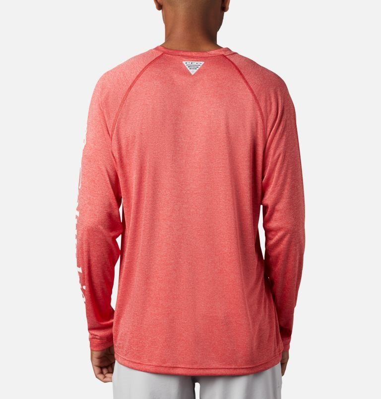 Men's Columbia PFG Terminal Tackle Heather Long Sleeve Sweatshirts Coral | CA-BA156