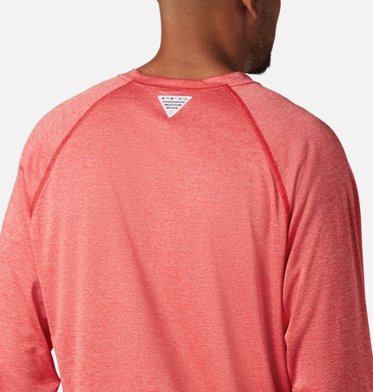 Men's Columbia PFG Terminal Tackle Heather Long Sleeve Sweatshirts Coral | CA-BA156