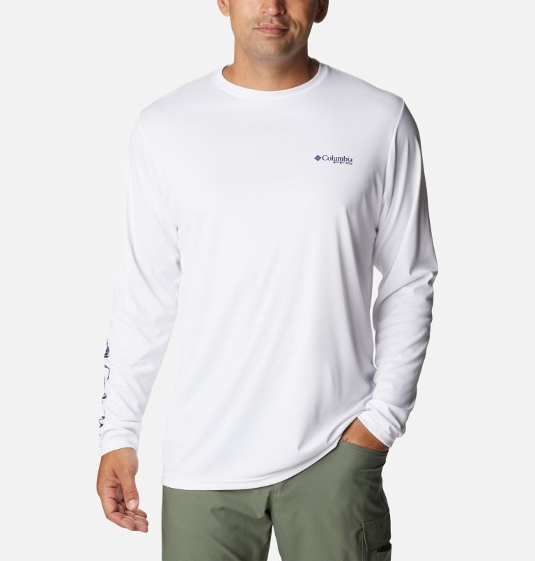 Men's Columbia PFG Terminal Tackle License Plate Long Sleeve Sweatshirts White | CA-C04C6