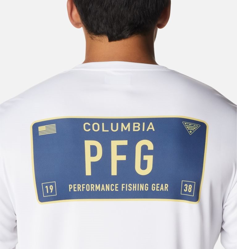 Men's Columbia PFG Terminal Tackle License Plate Long Sleeve Sweatshirts White | CA-C04C6