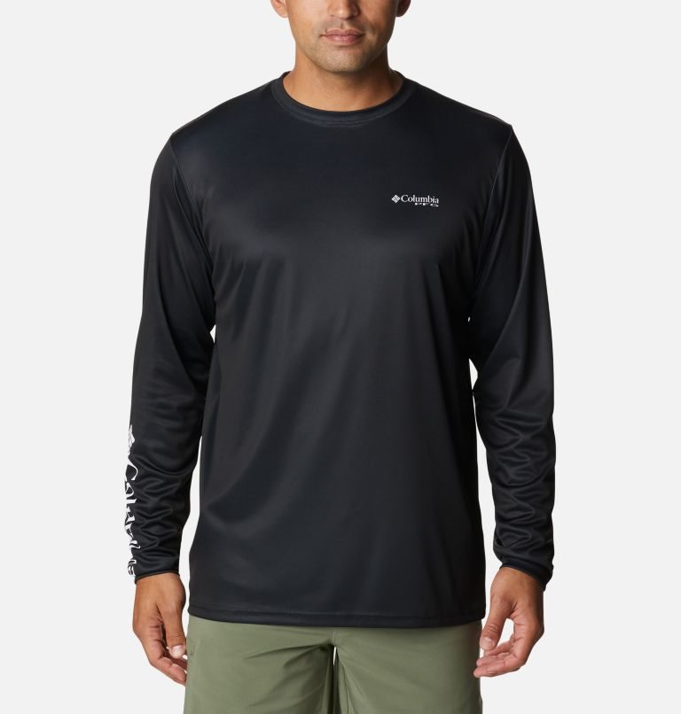 Men's Columbia PFG Terminal Tackle License Plate Long Sleeve Sweatshirts Black | CA-EA685